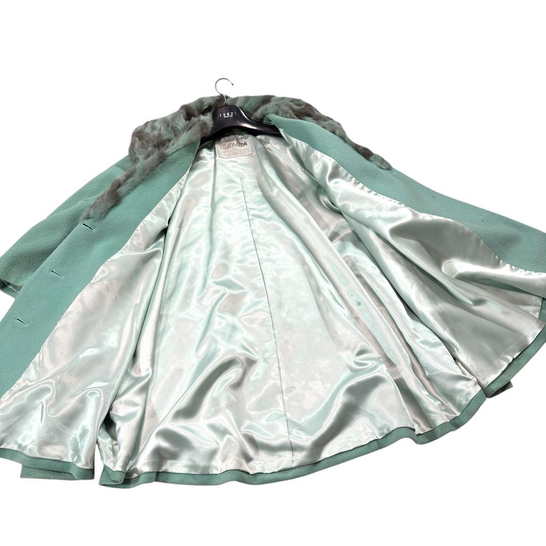 EMBA 裾周り260cm カシミヤ セミロングコート ビッグカラー 毛皮