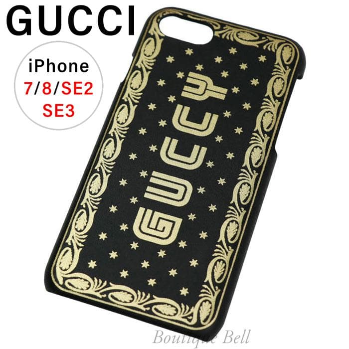 【グッチ】GUCCY スターフレーム iPhone7/8/SEケース ブラック