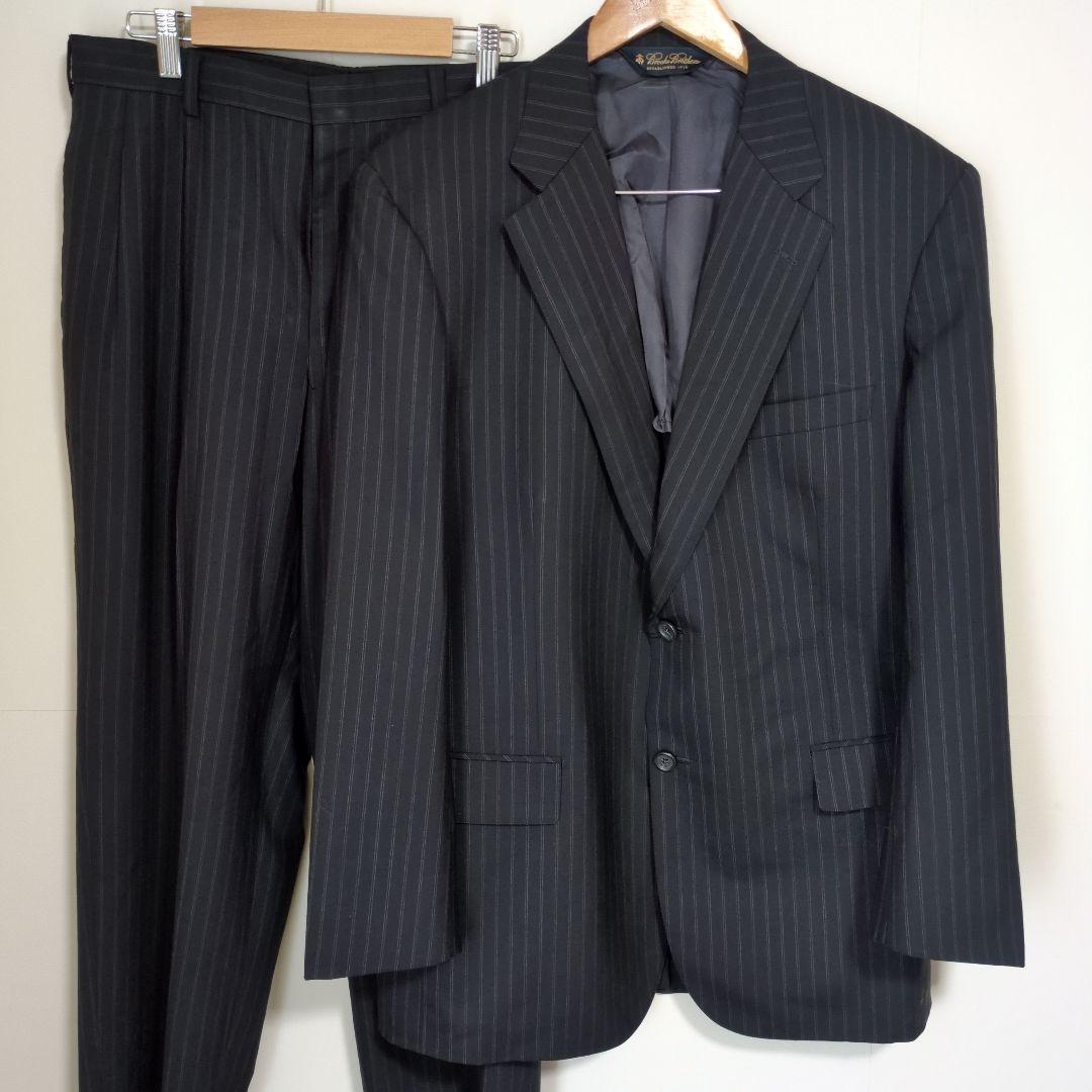 ブルックスブラザーズ　オーダースーツ　セットアップ　黒　ストライプ　背抜き　L