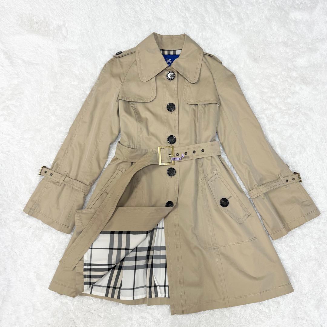 【バーバリーブルーレーベル】トレンチコート Aラインノバチェック40（L）