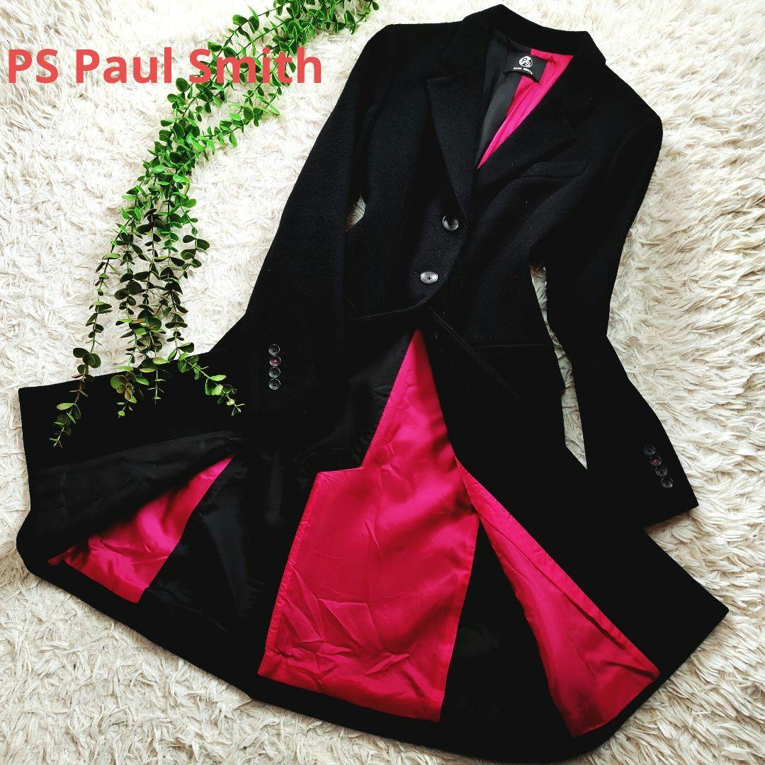 ポールスミス チェスターコート ウール ブラック ワインレッド ブラック 40