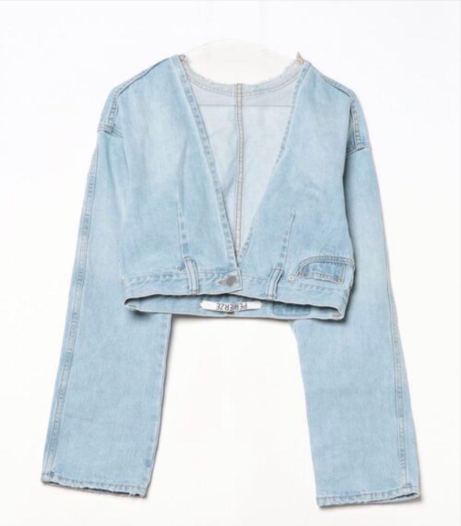 パーバーズ ライトブルー クロップドデニムジャケット