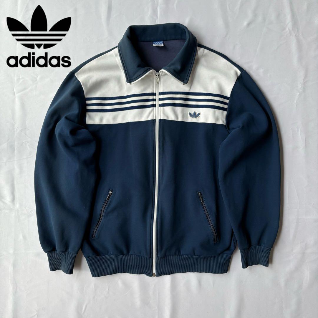 【サイズ7】adidas 70sトラックジャケット 襟付き 西ドイツ ネイビー