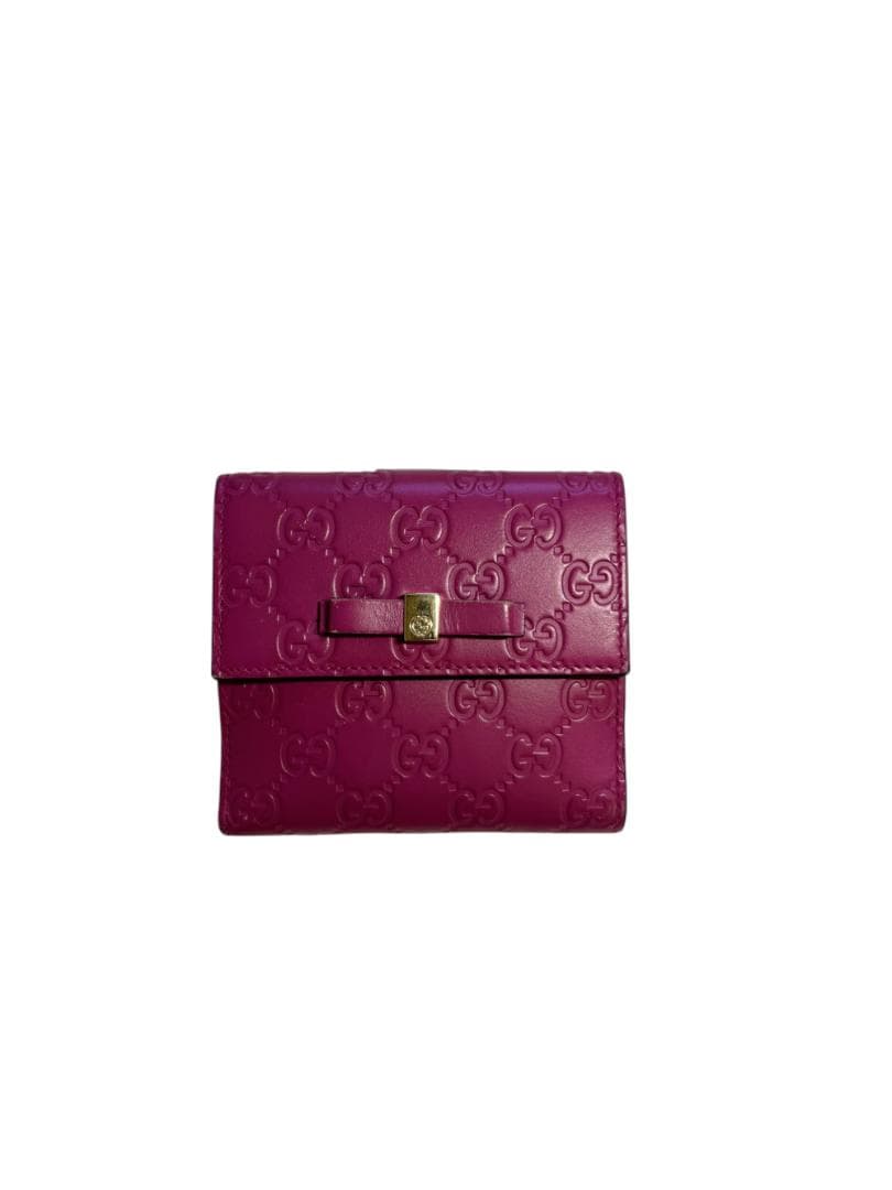 GUCCI（グッチ）グッチシマレザー 二つ折り財布 Wホック リボンモチーフ