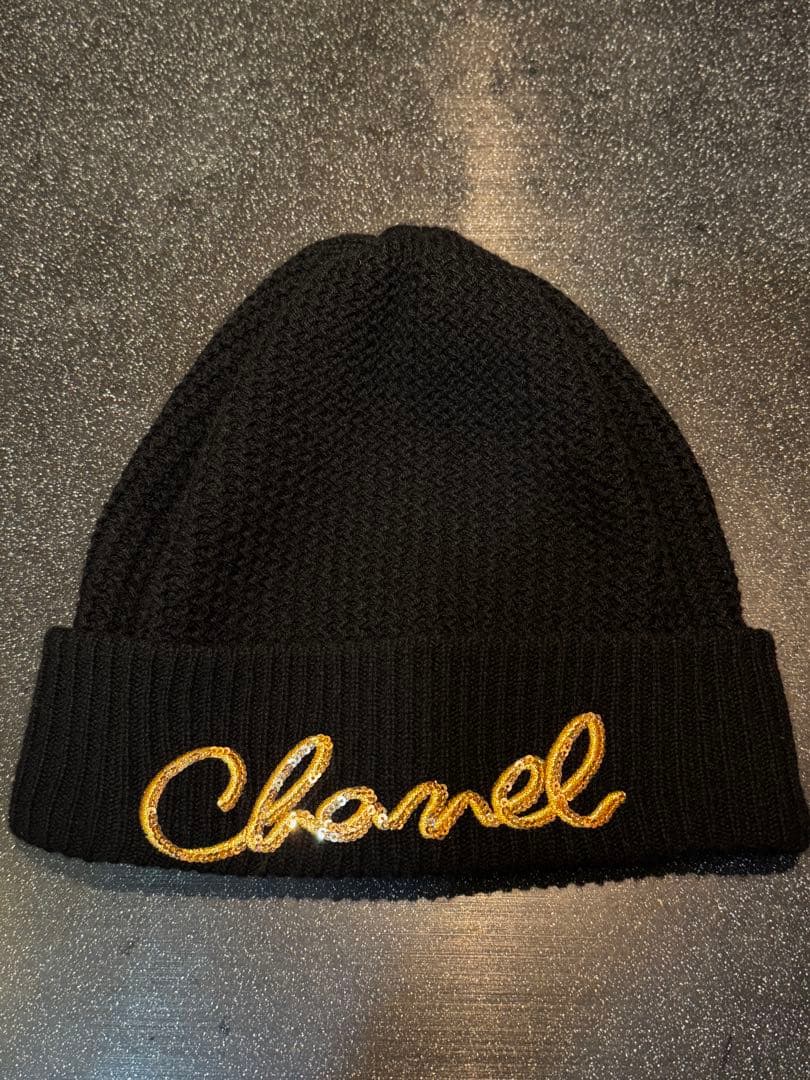 6日迄最終セール　CHANEL スパンコール カシミア ビーニー ニット帽