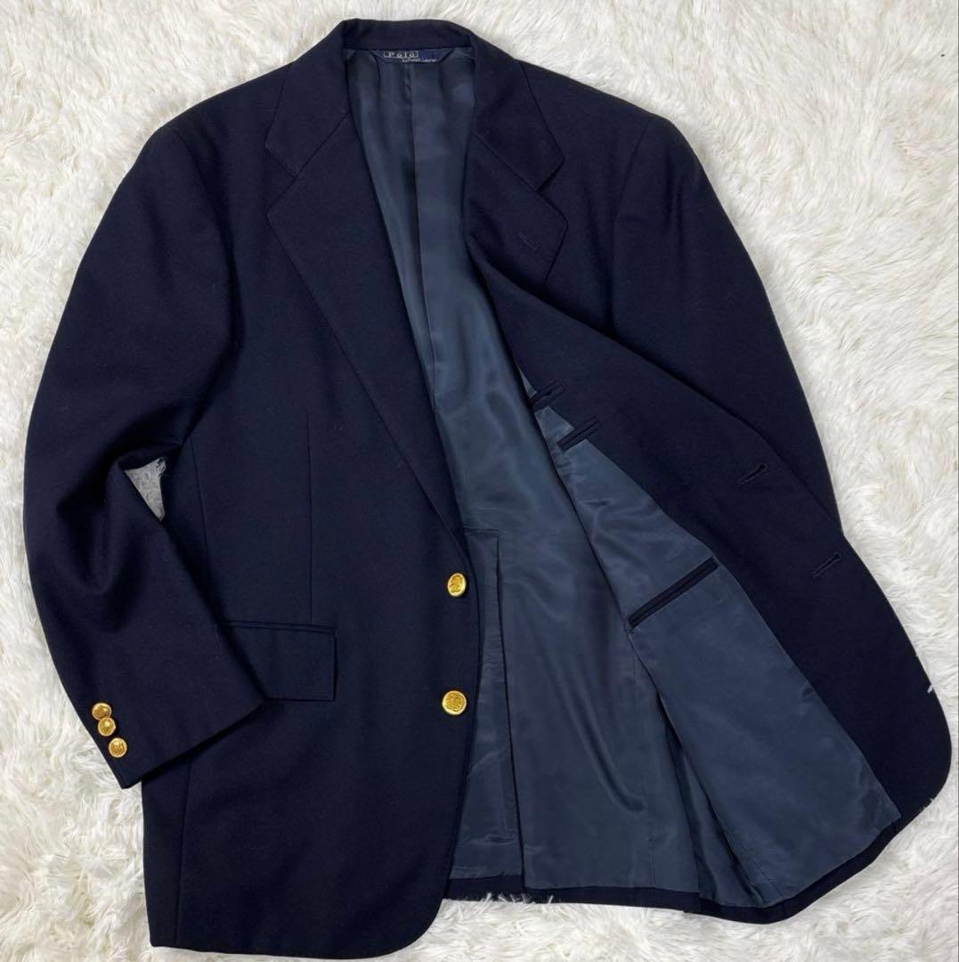 美品✨ポロ ラルフローレン 紺ブレ 金ボタン ジャケット 2B T17