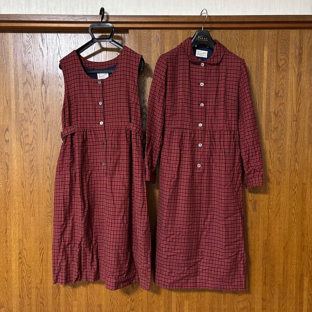 Familiar チェック柄 マタニティドレス 2点セット 古着　レトロ