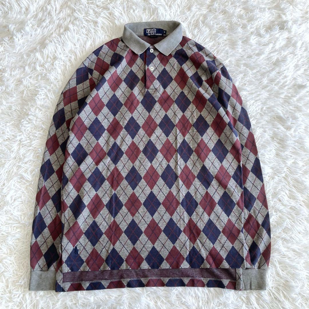 希少✨90s ポロバイラルフローレン 長袖ポロシャツ アーガイル柄 USA製 S