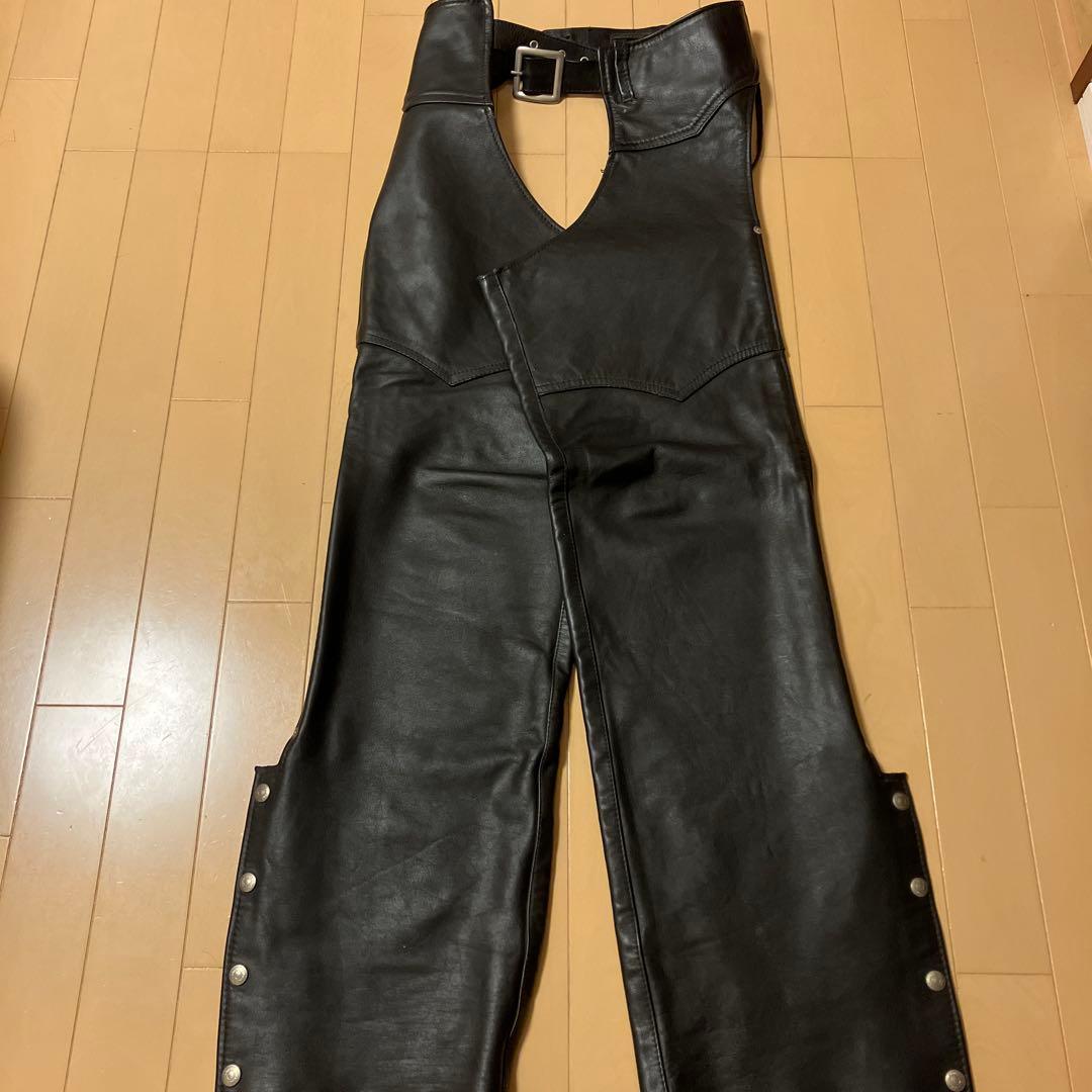 ブラックレザー チャップス　Schott オープンフロント　USA Sサイズ