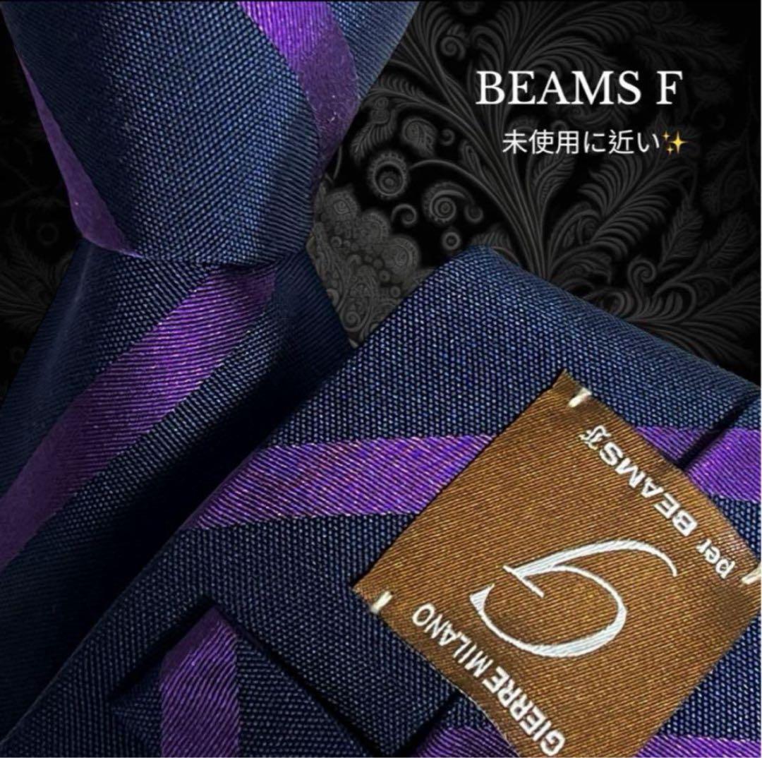 BEAMS F ネクタイ ストライプ ネイビー パープル
