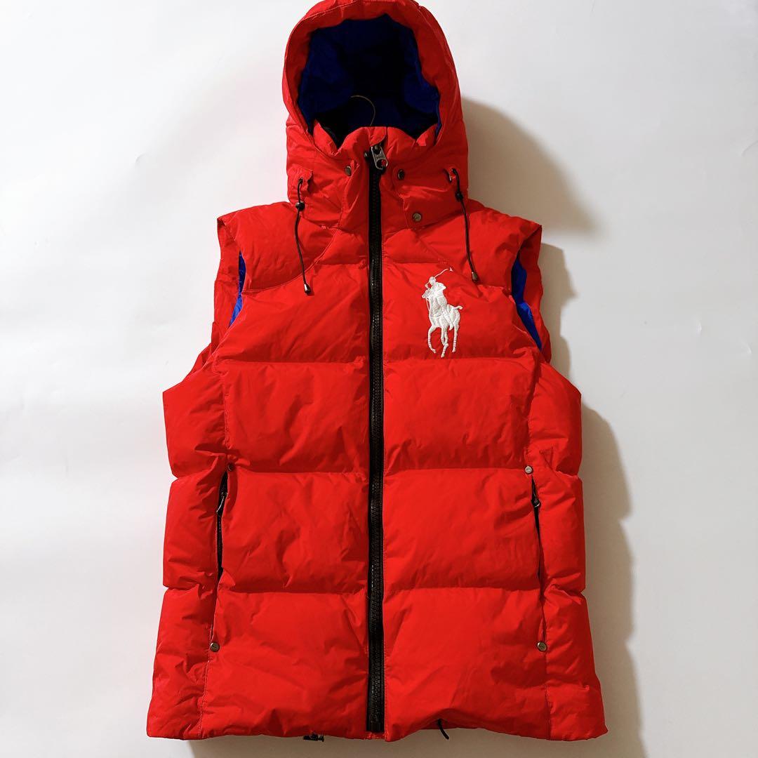 ポロラルフローレン ビッグポニー刺繍 ダウンベスト フード 2way 赤 XS