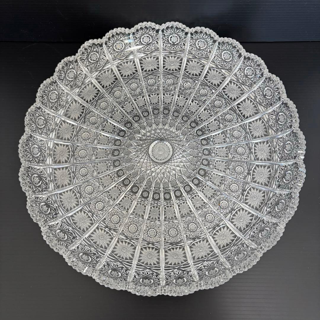 【美品】ボヘミアクリスタルガラス 平皿 500PK ハンドカット 大皿 28cm