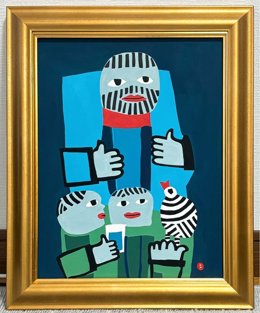 【F6号】手描き　畦地梅太郎【山の家族】 人気　代表作　サイン　落款　額縁