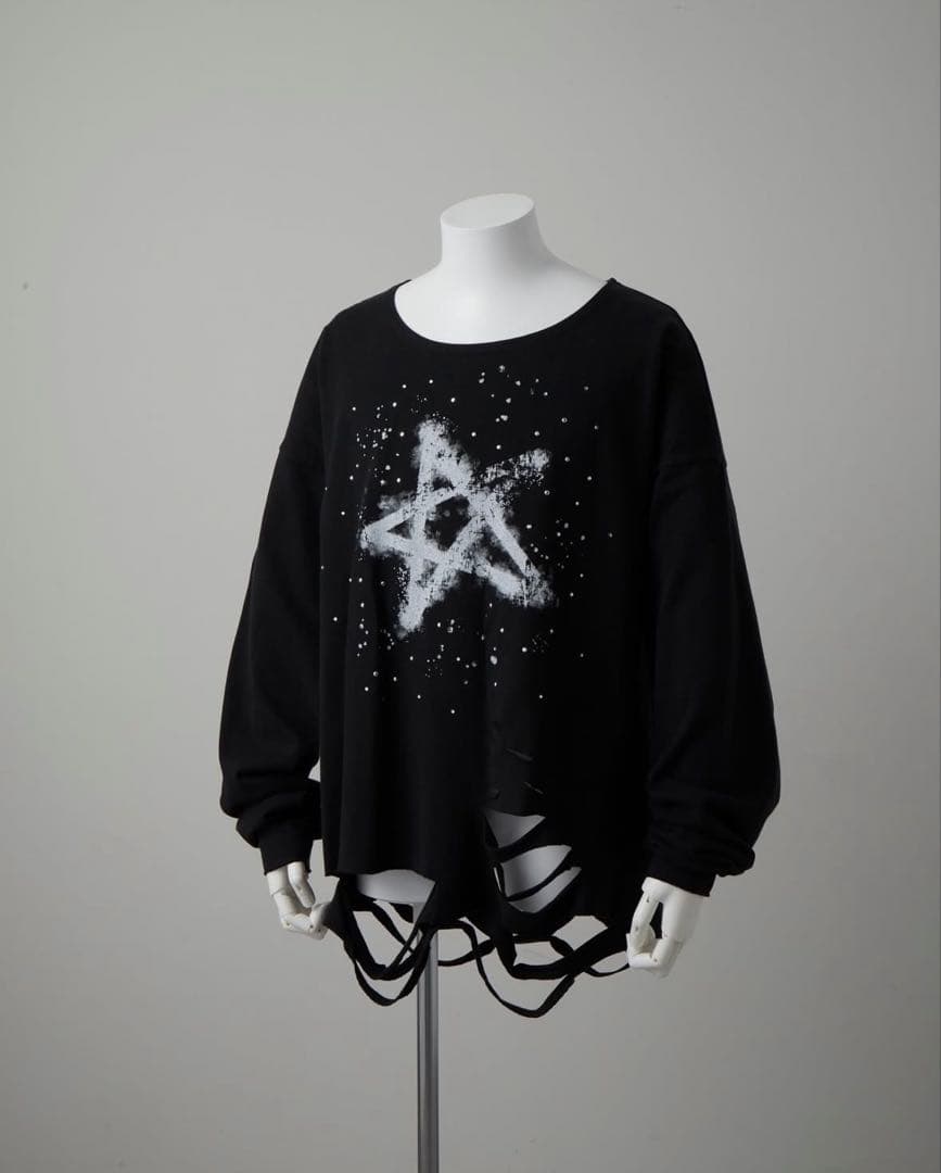 GRANCY / ラインストーンデザイン グラフィックダメージロンT