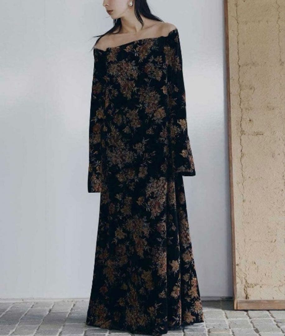 ワンピース ameri FLOWER PRINT VELOUR DRESS