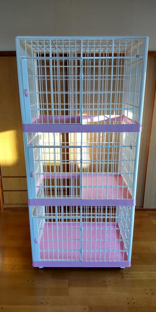 アイリスオーヤマ プラケージ ピンク 3段タイプ 　猫 ケージ キャットゲージ
