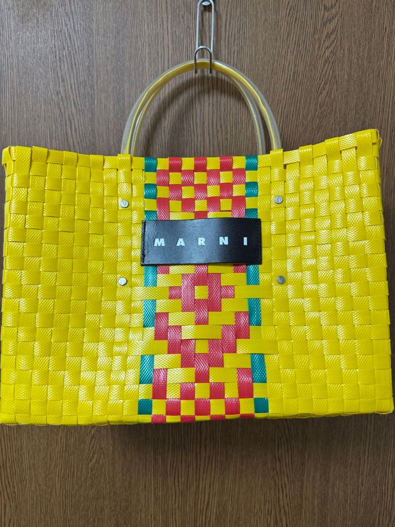 MARNI イエロー チェック柄 かごバッグ