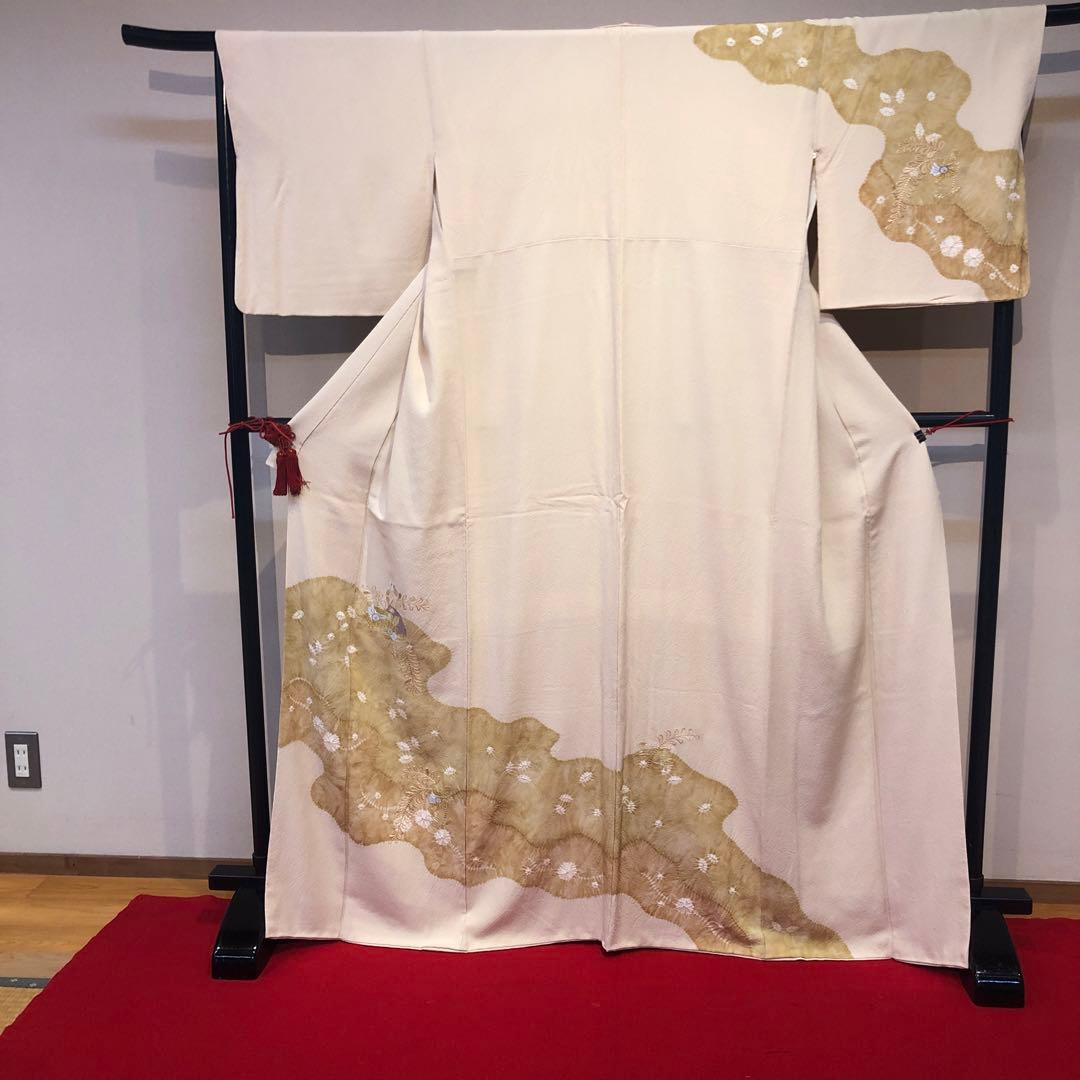 辻ヶ花訪問着クリーム色 花柄刺繍　値下げ！