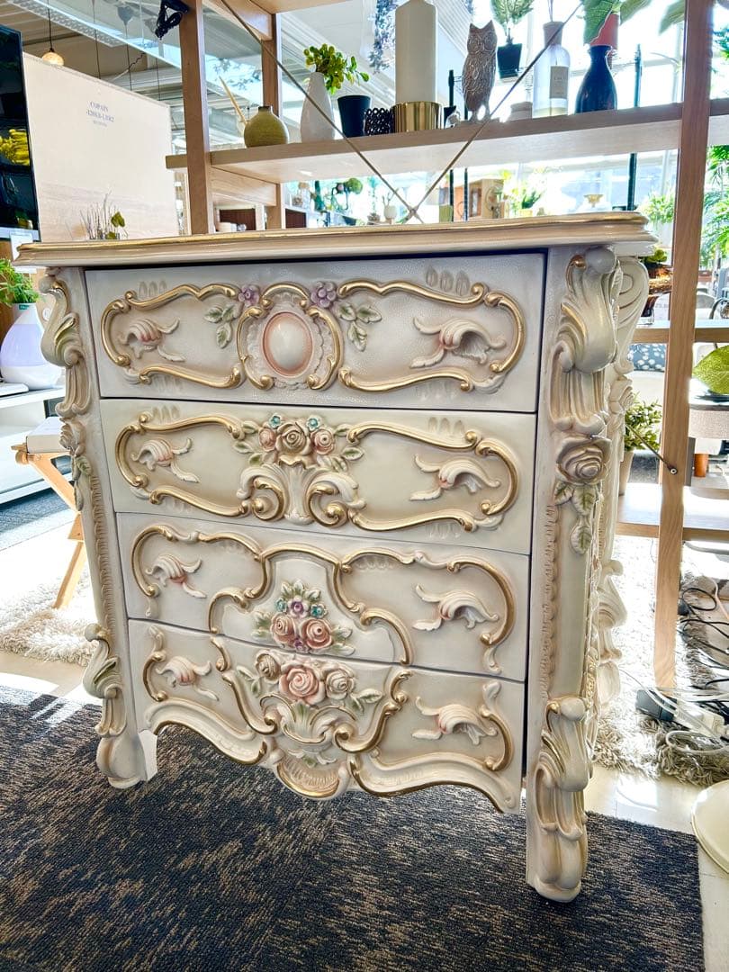 ロココスタイル チェスト4段キャビネット ピンク