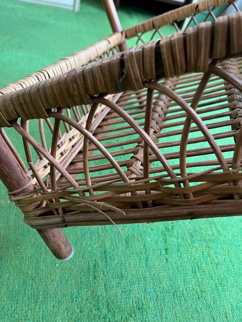 龍＊ラタン 籐 2段バスケット ランドリーバスケット 脱衣カゴ 昭和レトロ