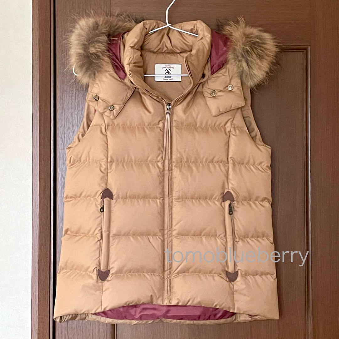 極美品★AIGLEエーグル★ラクーンファーフードダウンベストS＊アウトドア