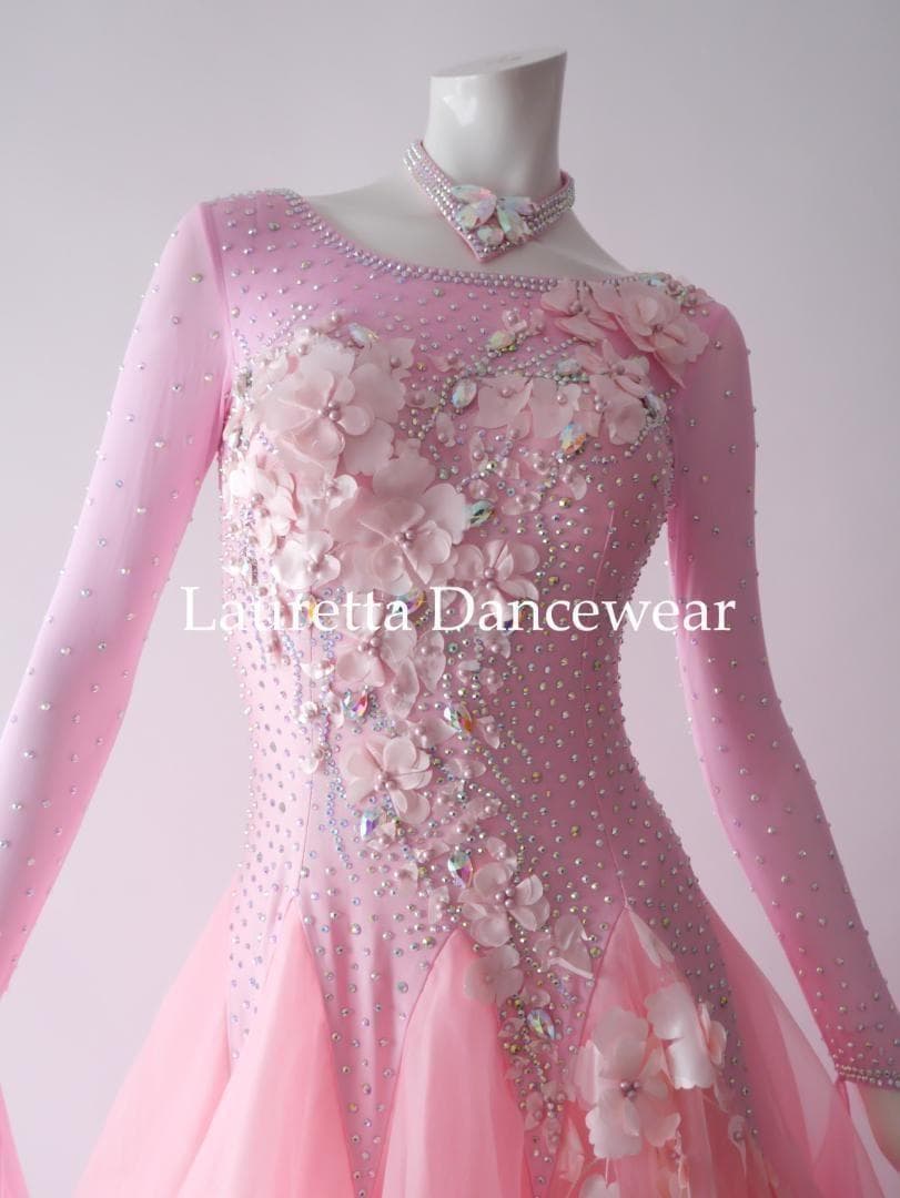 新品✨ラウレッタ 社交ダンスドレス ピンク M 高級仕様 競技 デモ対応
