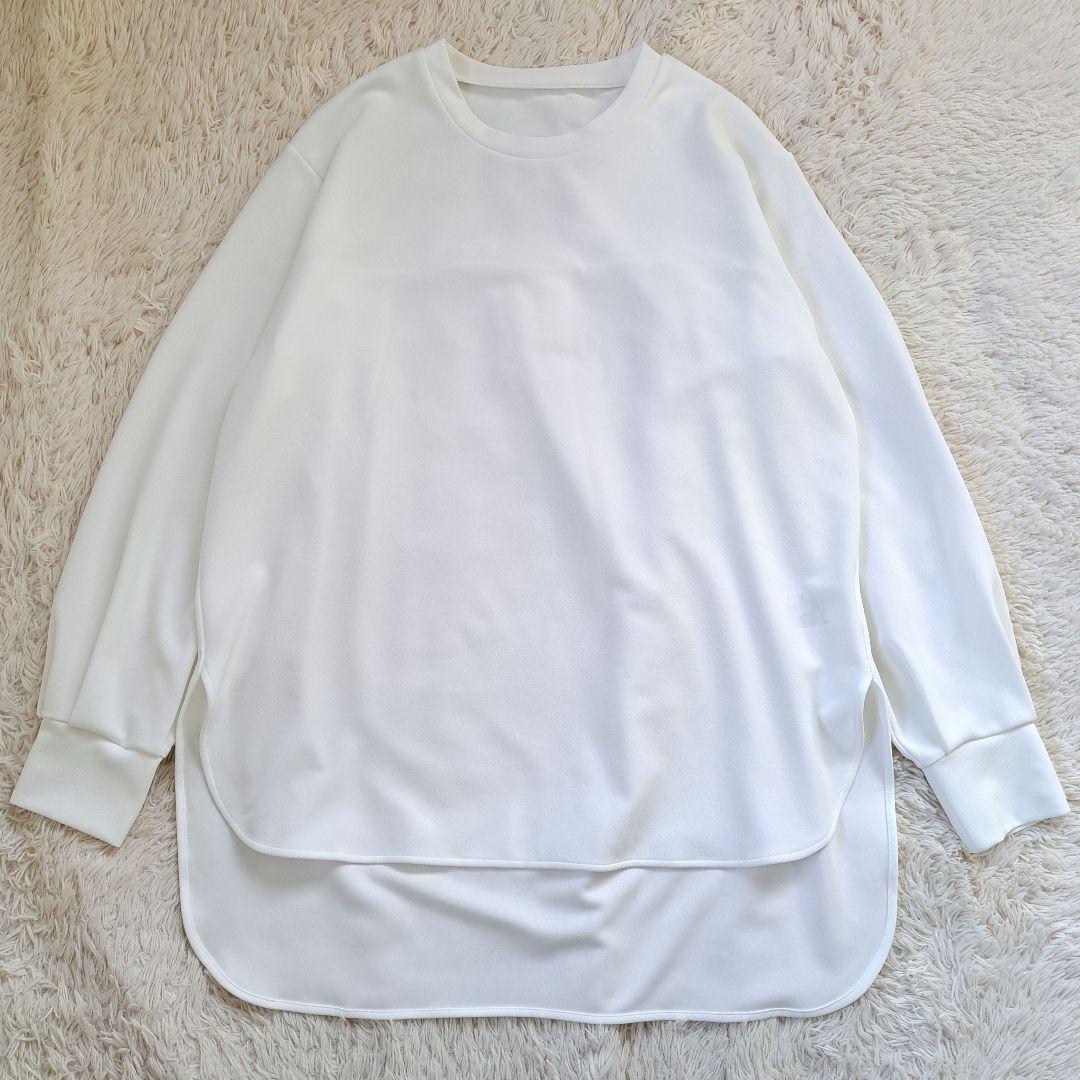 美品 ビアズリー Tブラウス カットソー 洗える バックタック 白 ゆったり