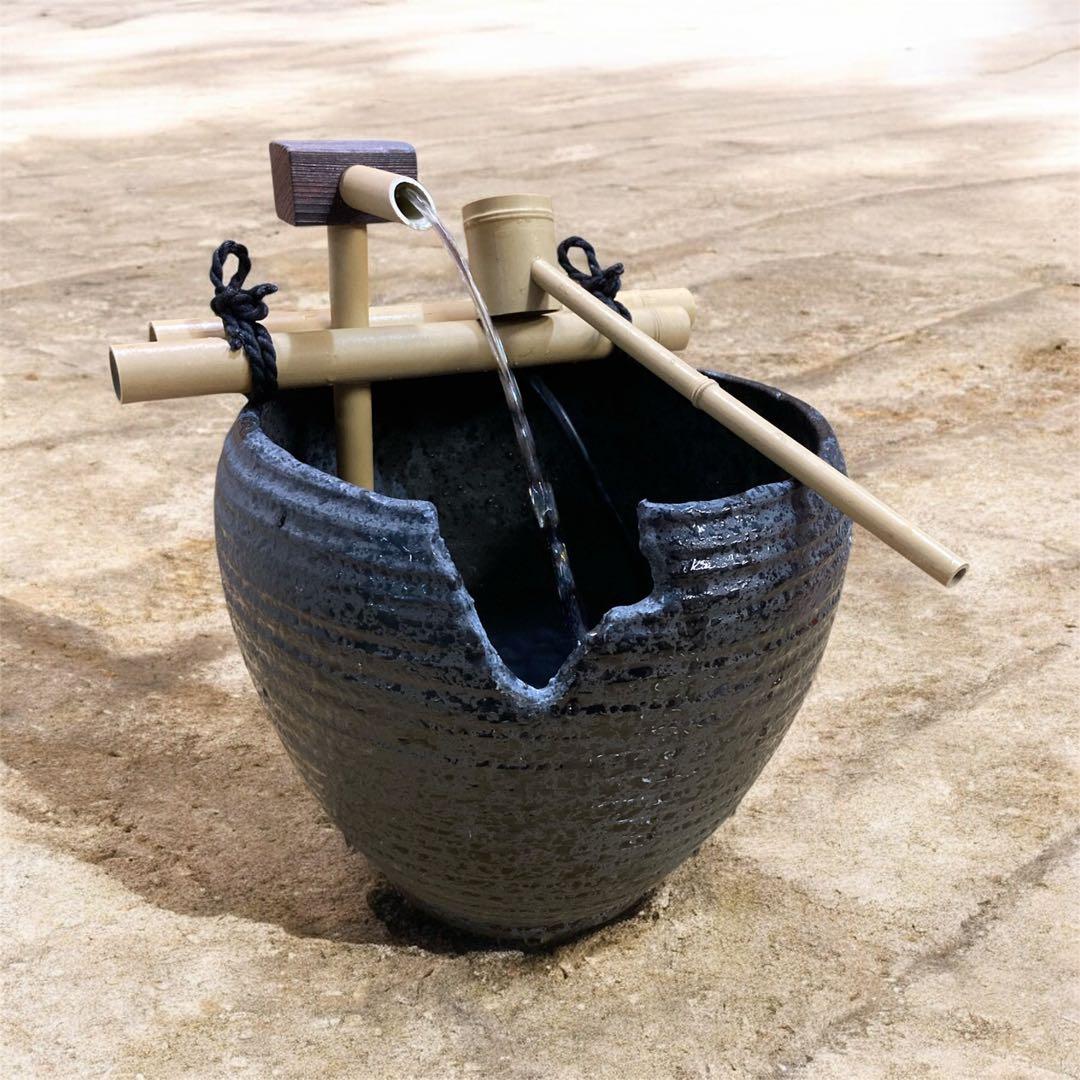 ユ*ル様 信楽焼 電動つくばい 陶器 蹲 鹿威し 水鉢 室内　和風 陶器 幅約2