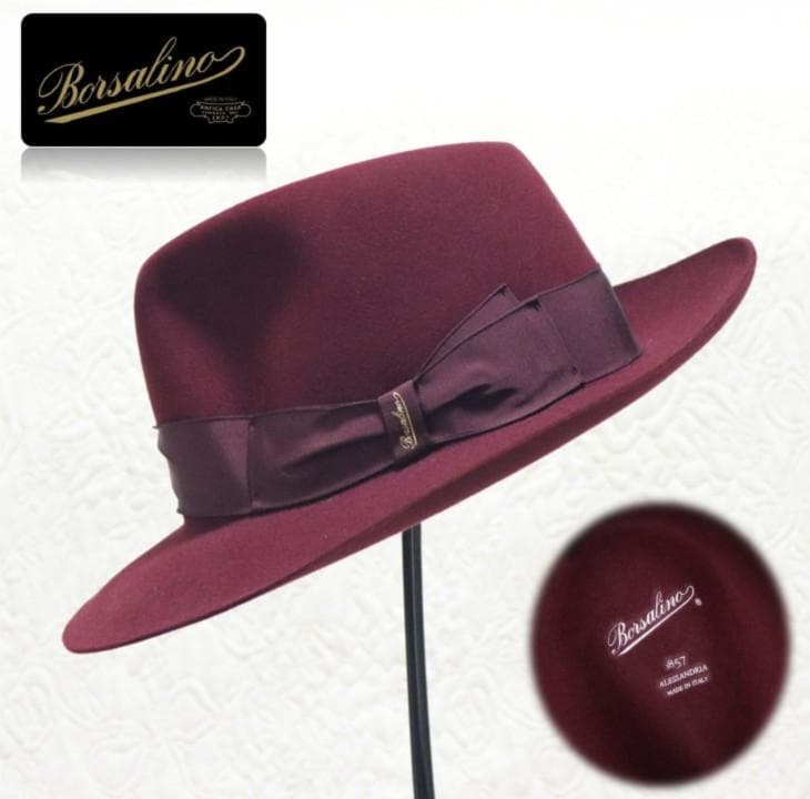 新品タグ付き【ボルサリーノ】ラビットファー フェルトハット 58 ワイドブリム