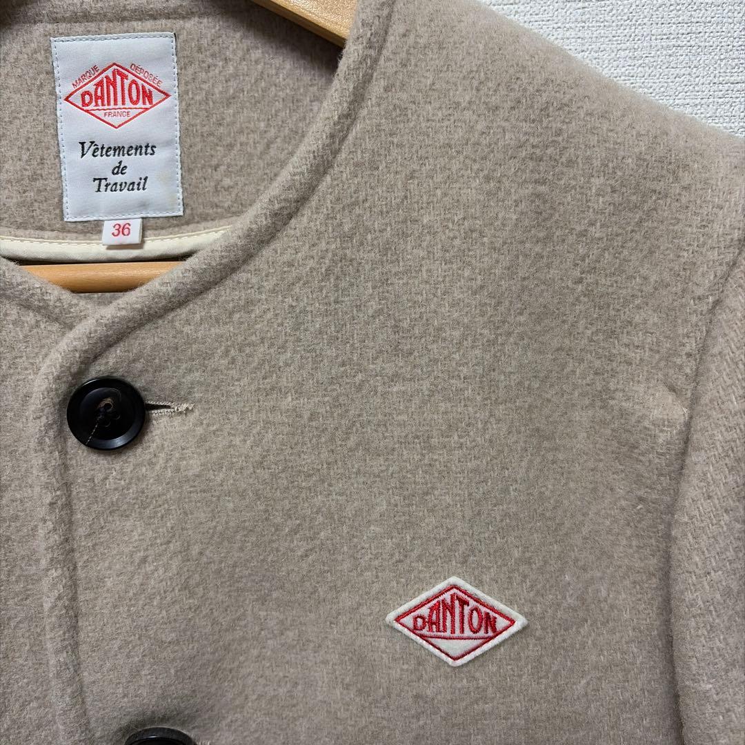 DANTON ダントン ウールモッサ ノーカラージャケット グレージュ 36