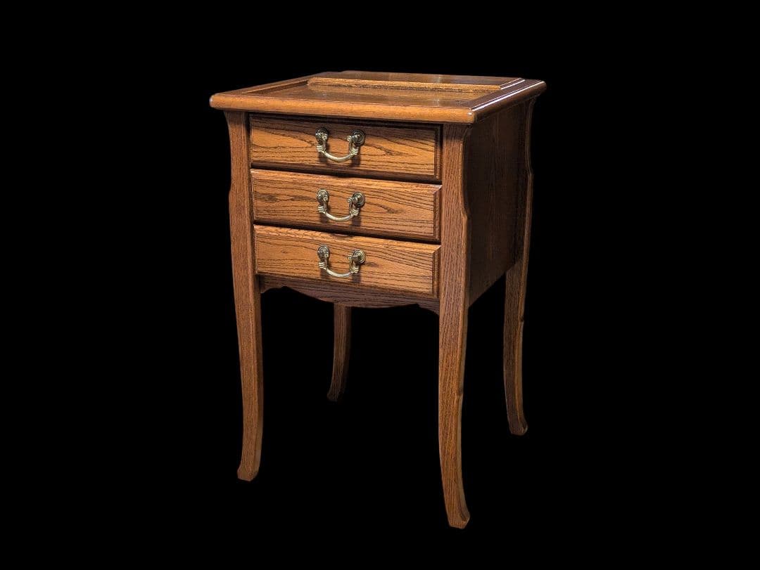 【アンティーク】森二郎商店　サイドテーブル　天然ナラ材　サイドチェスト　猫脚