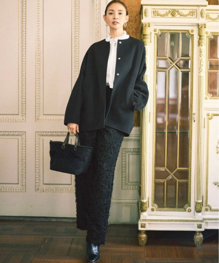 自由区　今季完売【SHIHOさん着用】ウールリバーノーカラー コート