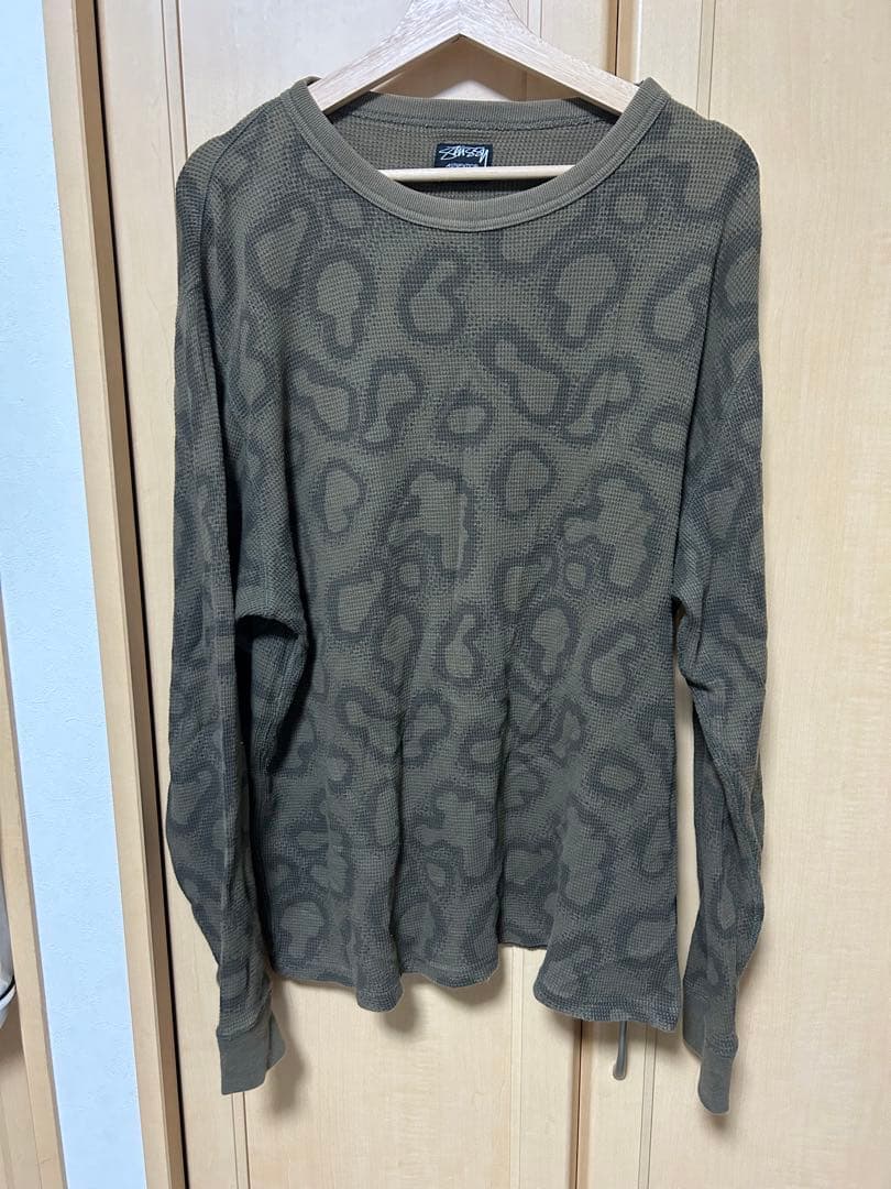 stuusy 00s ワッフルロンT サーマル　レオパード柄