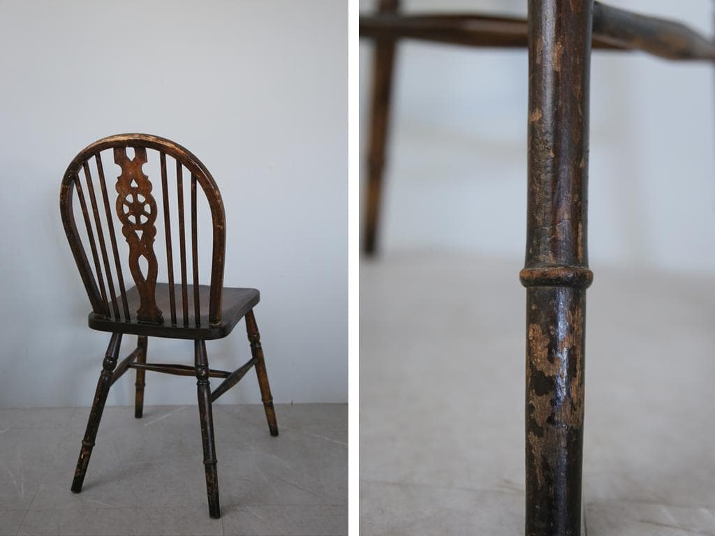 英国アンティーク木製ホイールバックチェア/ダイニングイス/椅子(92-38-1)