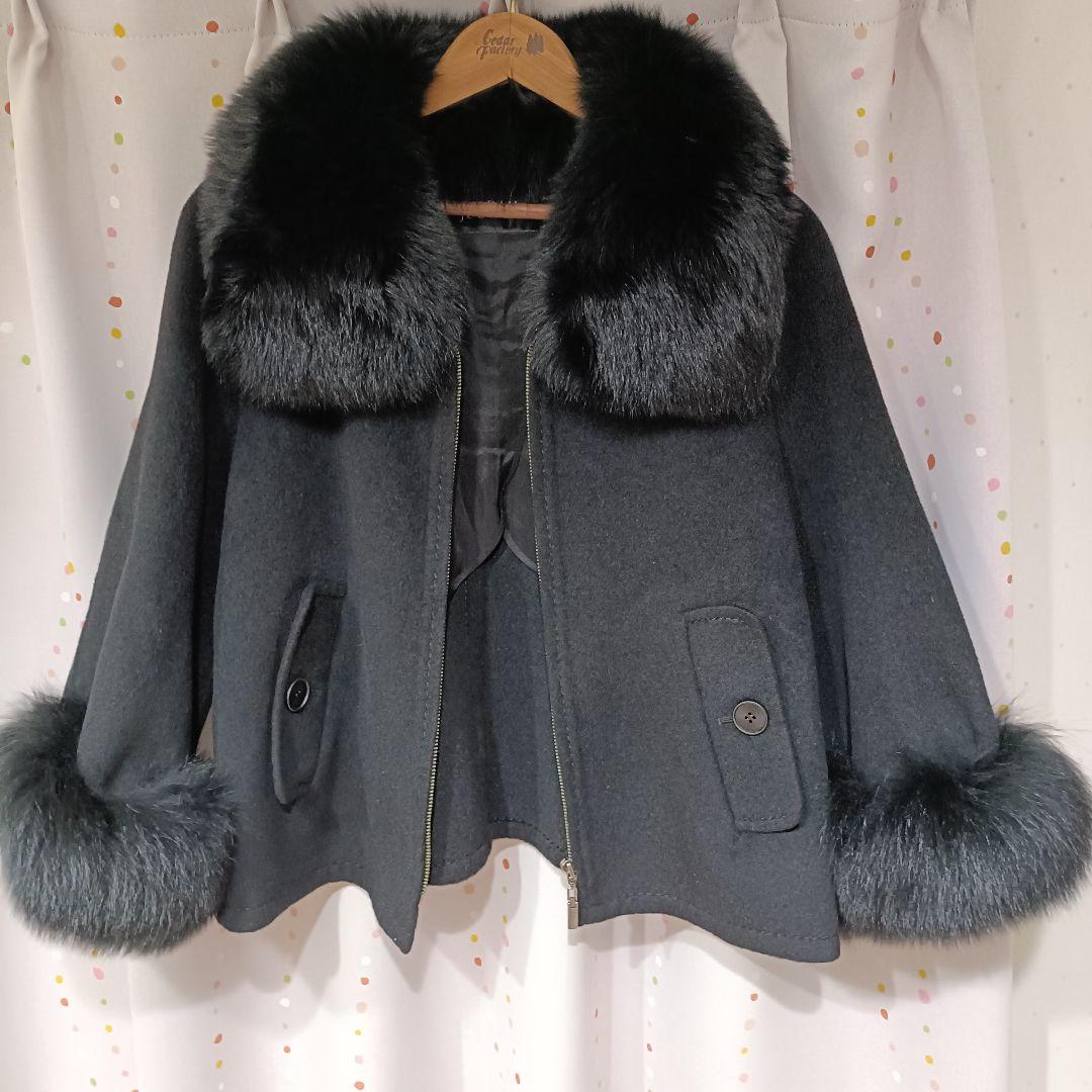 マダムジョコンダ ケープコート ブルーフォックス アンゴラ カシミヤ混　ポンチョ