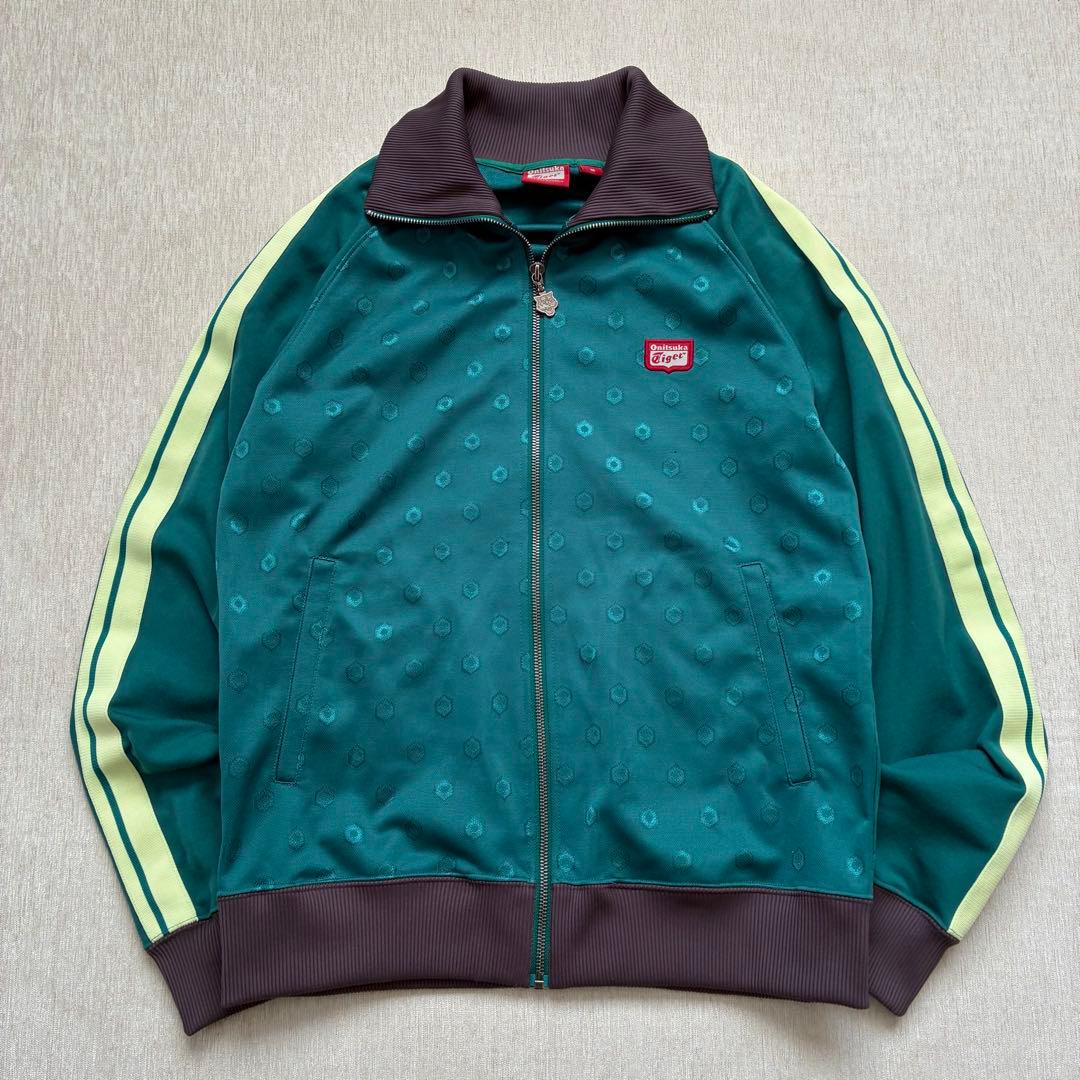 Onitsuka Tiger トラックジャケット　グリーン　サイドライン　総柄