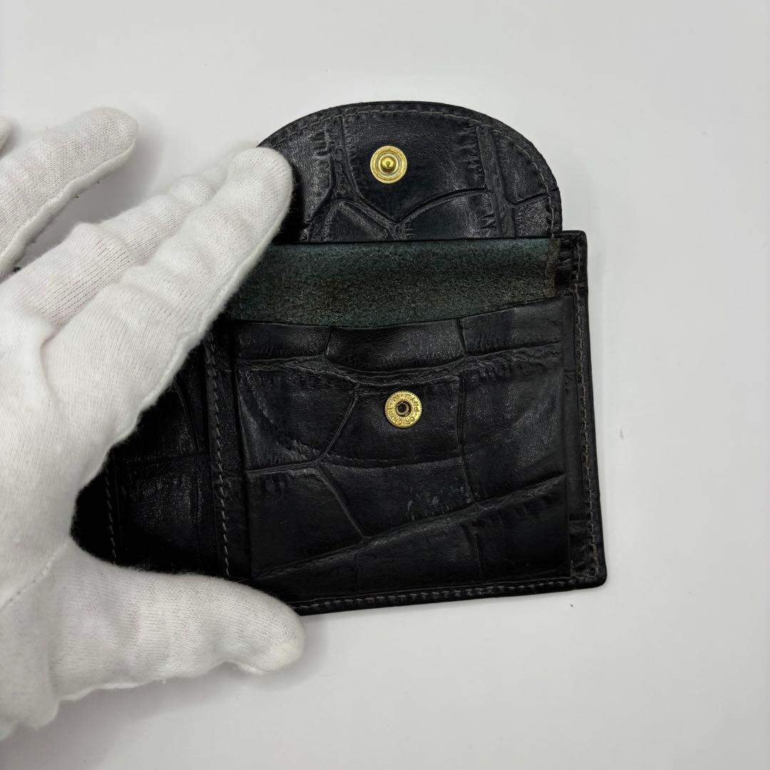 ILBISONTE 二つ折り財布　クロコ　ブラック　レザー　イルビゾンテ　ロゴ