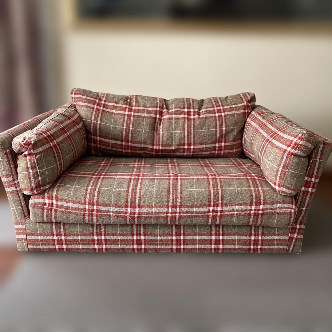チェック柄 2人掛けソファ